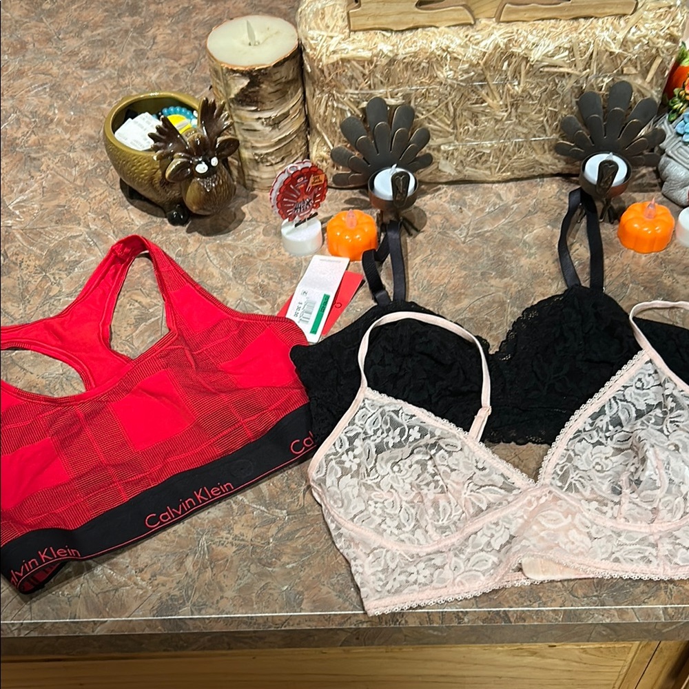 Calvin Klein Red Sports Bra and Lace Bralette Set